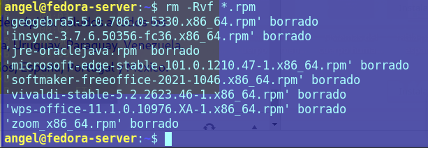 Borrado de rpm en Fedora 36