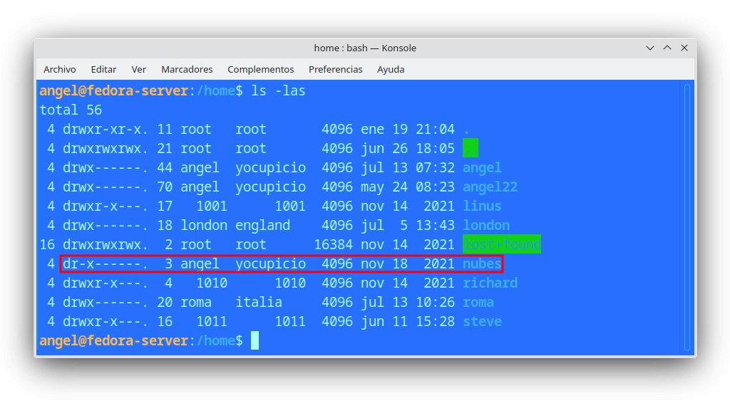 Los permisos en linux para ejecución en la carpeta "nubes"