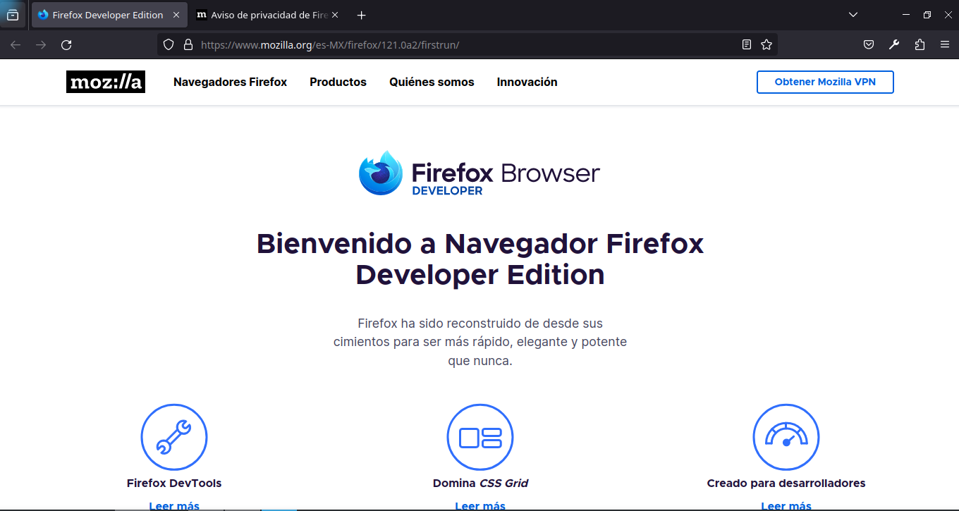 Firefox Dev en Fedora 39
