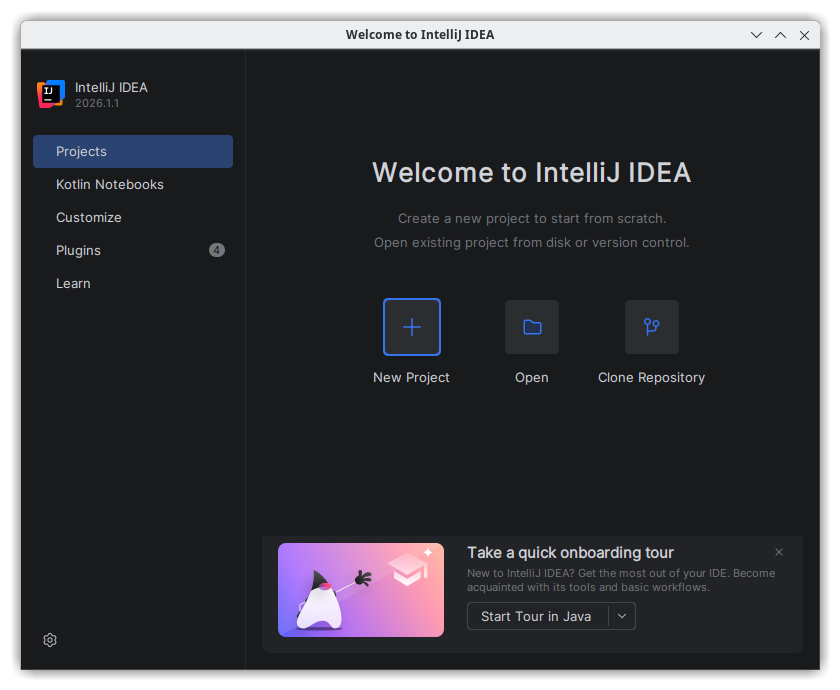 Intellij IDEA en Fedora 44 al inicio